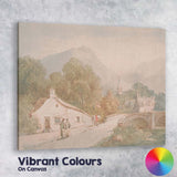 Highland Village Stone Bridge Mountain Landscape Watercolour Painting Canvas Wall Art Print Decor Picture Ready to Hang