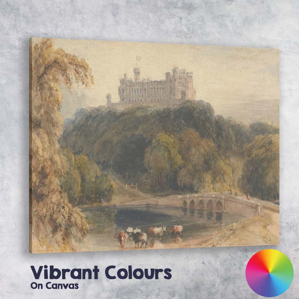 Hilltop Castle Over Lake Pastoral Countryside Watercolour Canvas Wall Art Print Decor Picture Ready to Hang