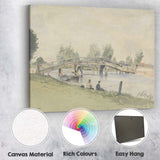 Riverside Wooden Footbridge Fishing Scene Watercolour Landscape Canvas Wall Art Print Decor Picture Ready to Hang