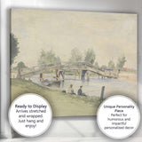 Riverside Wooden Footbridge Fishing Scene Watercolour Landscape Canvas Wall Art Print Decor Picture Ready to Hang