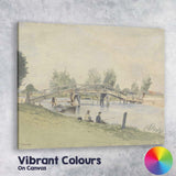 Riverside Wooden Footbridge Fishing Scene Watercolour Landscape Canvas Wall Art Print Decor Picture Ready to Hang