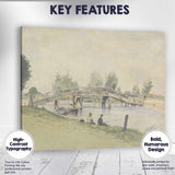 Riverside Wooden Footbridge Fishing Scene Watercolour Landscape Canvas Wall Art Print Decor Picture Ready to Hang