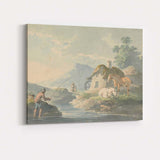 Formal Palace Gardens Pavilion Figures Watercolour Landscape Canvas Wall Art Print Decor Picture Ready to Hang