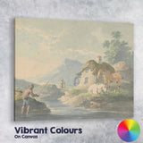Formal Palace Gardens Pavilion Figures Watercolour Landscape Canvas Wall Art Print Decor Picture Ready to Hang