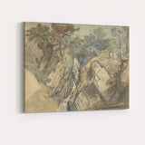 Romantic Woodland Waterfall Rocky Gorge Sketch Watercolour Landscape Canvas Wall Art Print Decor Picture Ready to Hang