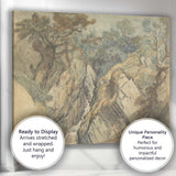 Romantic Woodland Waterfall Rocky Gorge Sketch Watercolour Landscape Canvas Wall Art Print Decor Picture Ready to Hang
