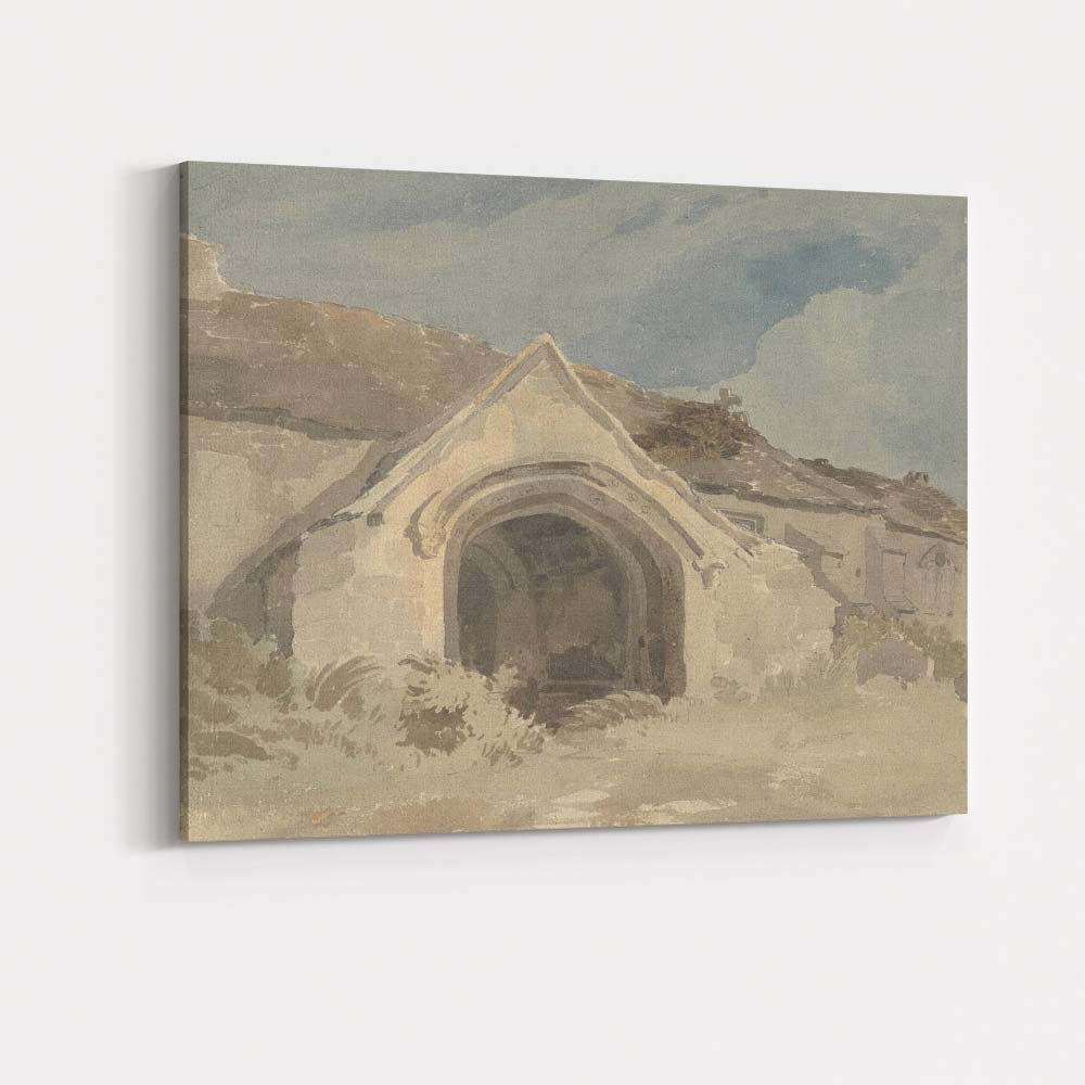 Historic Gothic Church Porch Architectural Watercolour Study Canvas Wall Art Print Decor Picture Ready to Hang