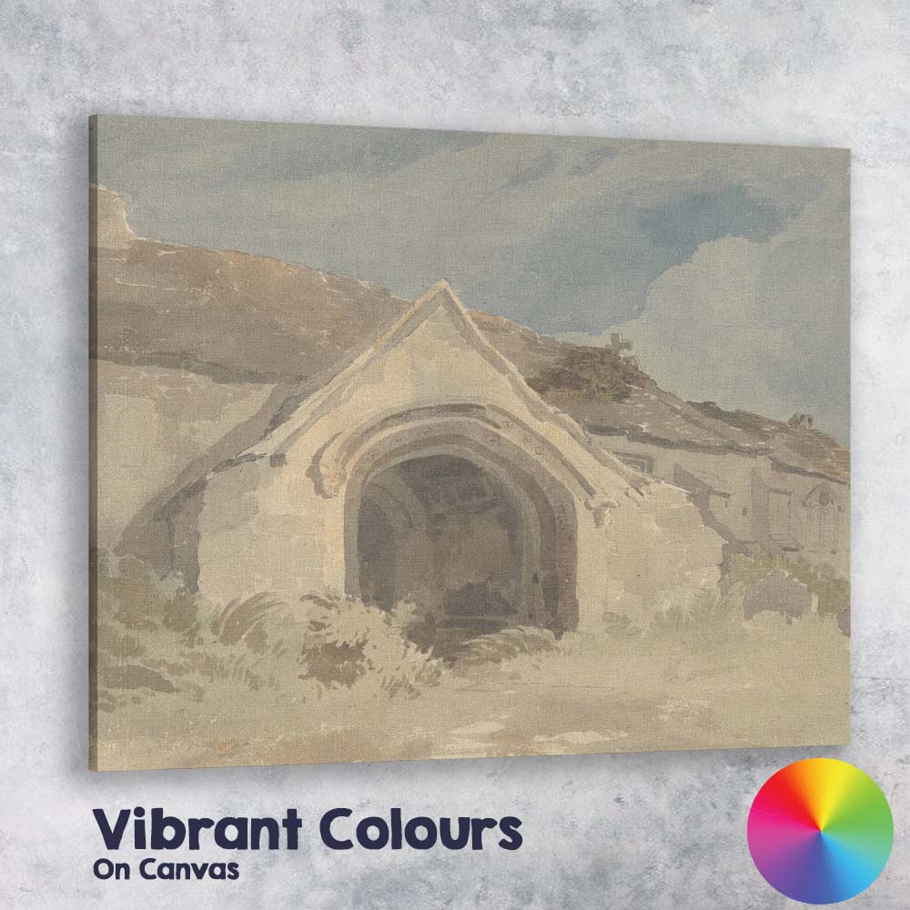 Historic Gothic Church Porch Architectural Watercolour Study Canvas Wall Art Print Decor Picture Ready to Hang