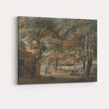 Georgian Village Green Figures Beneath Trees Watercolour Scene Canvas Wall Art Print Decor Picture Ready to Hang