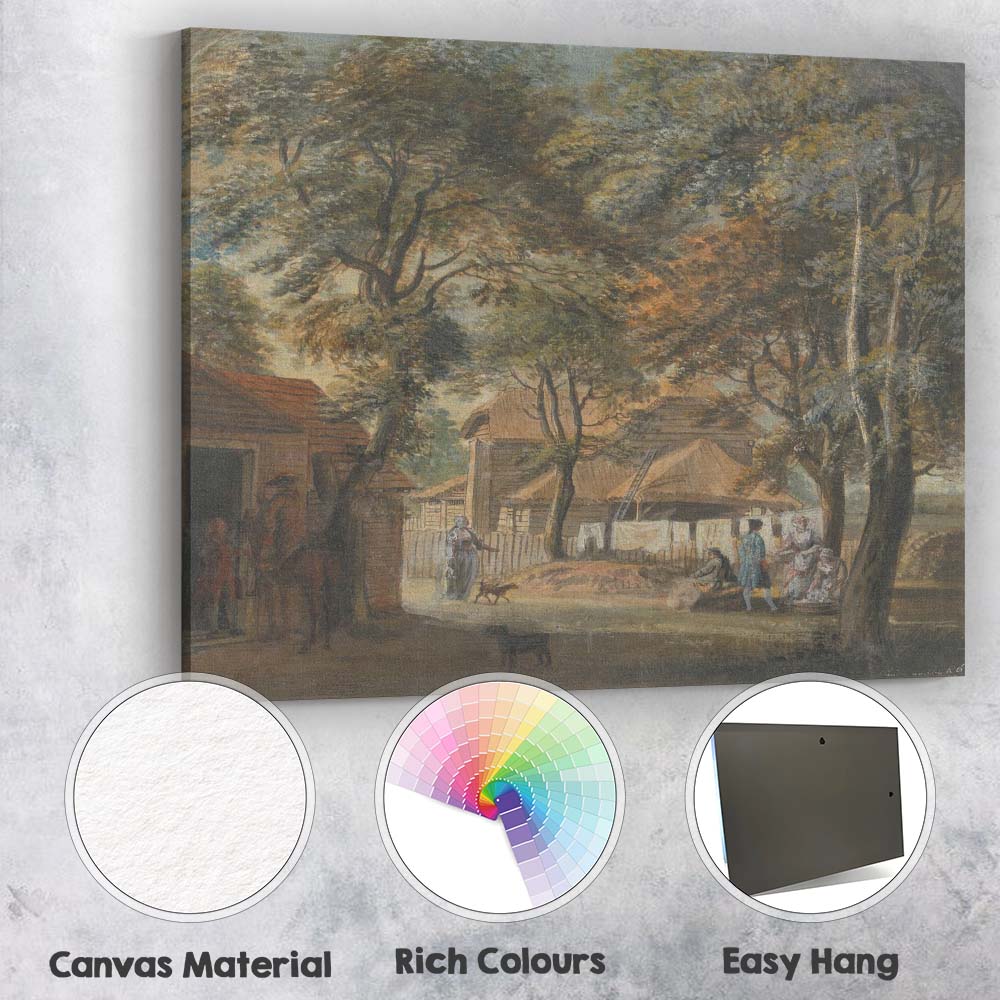 Georgian Village Green Figures Beneath Trees Watercolour Scene Canvas Wall Art Print Decor Picture Ready to Hang
