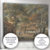 Georgian Village Green Figures Beneath Trees Watercolour Scene Canvas Wall Art Print Decor Picture Ready to Hang