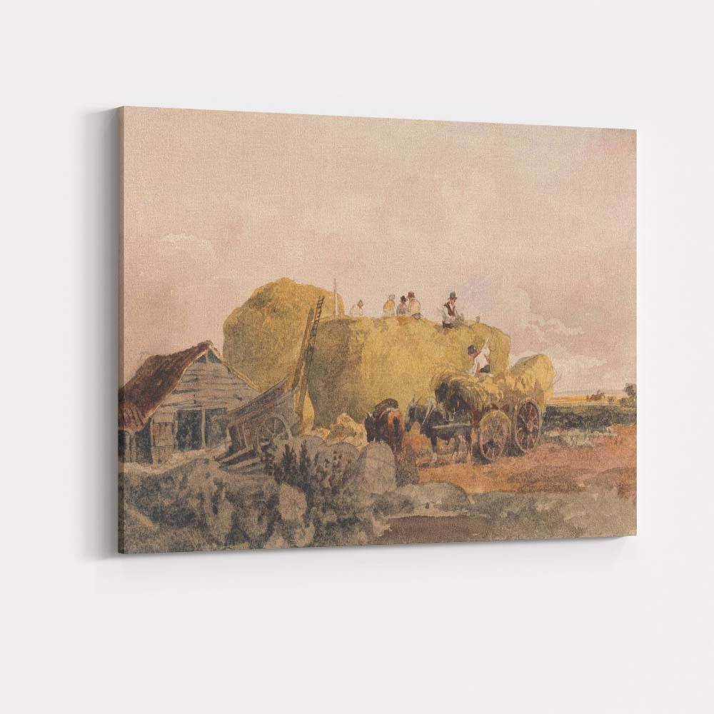 Traditional Harvest Haystack Farm Workers Rural Watercolour Scene Canvas Wall Art Print Decor Picture Ready to Hang