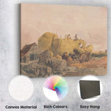 Traditional Harvest Haystack Farm Workers Rural Watercolour Scene Canvas Wall Art Print Decor Picture Ready to Hang