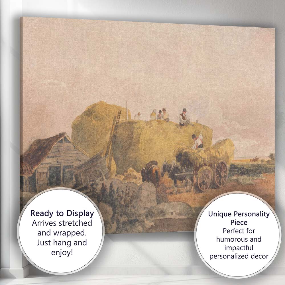 Traditional Harvest Haystack Farm Workers Rural Watercolour Scene Canvas Wall Art Print Decor Picture Ready to Hang