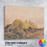 Traditional Harvest Haystack Farm Workers Rural Watercolour Scene Canvas Wall Art Print Decor Picture Ready to Hang