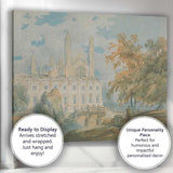 Grand Country House With Bridge And Gardens Watercolour Landscape Canvas Wall Art Print Decor Picture Ready to Hang