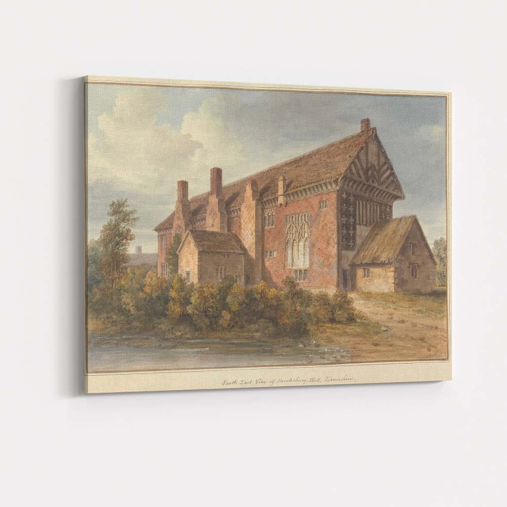 Historic Tudor Manor House Lancashire Watercolour Landscape Canvas Wall Art Print Decor Picture Ready to Hang