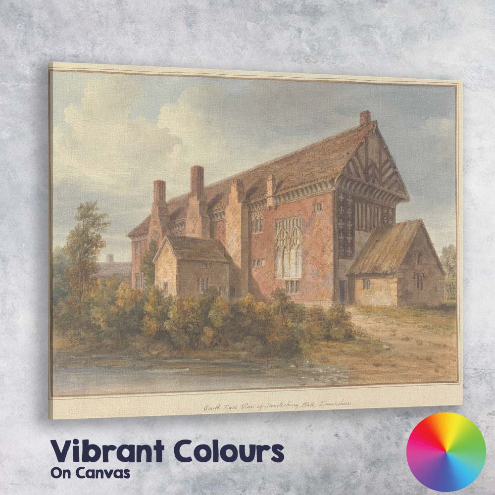 Historic Tudor Manor House Lancashire Watercolour Landscape Canvas Wall Art Print Decor Picture Ready to Hang