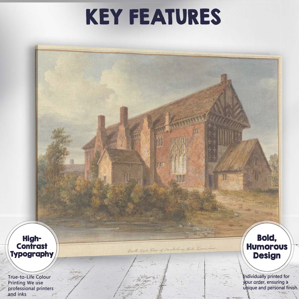 Historic Tudor Manor House Lancashire Watercolour Landscape Canvas Wall Art Print Decor Picture Ready to Hang