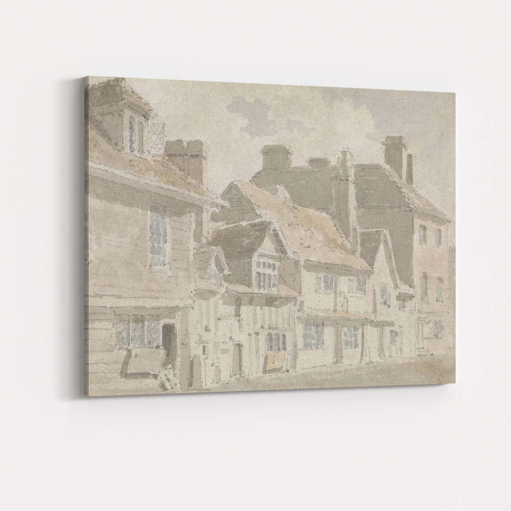 Historic Timber Framed Village Street English Architecture Watercolour Canvas Wall Art Print Decor Picture Ready to Hang