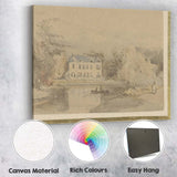 Riverside Country House Lake View Scenic Watercolour Landscape Canvas Wall Art Print Decor Picture Ready to Hang