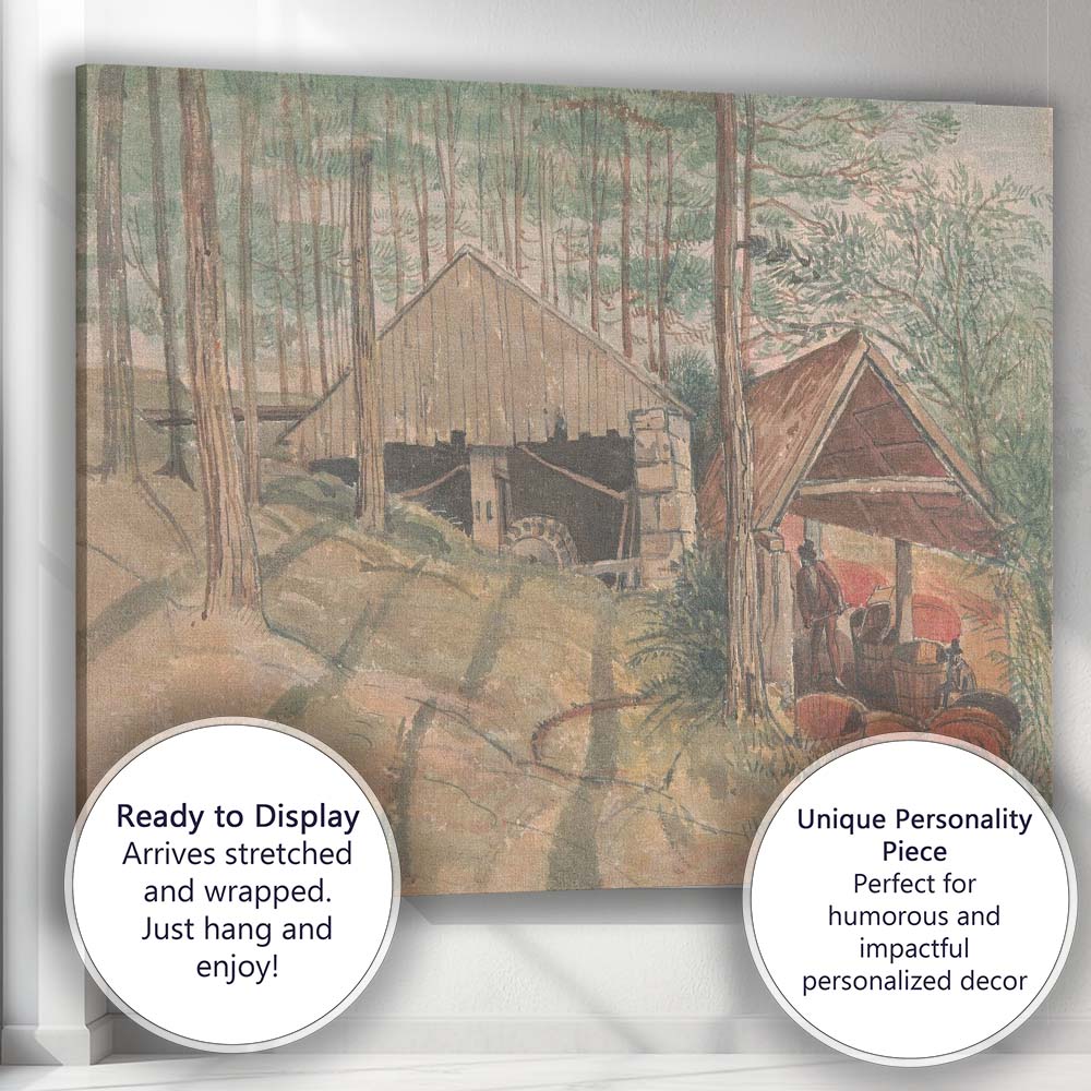 Woodland Watermill Forest Scene Rustic Rural Watercolour Canvas Wall Art Print Decor Picture Ready to Hang