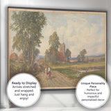 Country Church Meadow Bridge Pastoral Village Watercolour Landscape Canvas Wall Art Print Decor Picture Ready to Hang