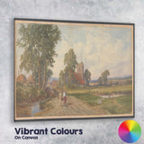 Country Church Meadow Bridge Pastoral Village Watercolour Landscape Canvas Wall Art Print Decor Picture Ready to Hang