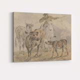 Cattle Drover Herding Livestock Rural Farm Watercolour Sketch Canvas Wall Art Print Decor Picture Ready to Hang