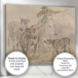 Cattle Drover Herding Livestock Rural Farm Watercolour Sketch Canvas Wall Art Print Decor Picture Ready to Hang