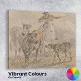 Cattle Drover Herding Livestock Rural Farm Watercolour Sketch Canvas Wall Art Print Decor Picture Ready to Hang