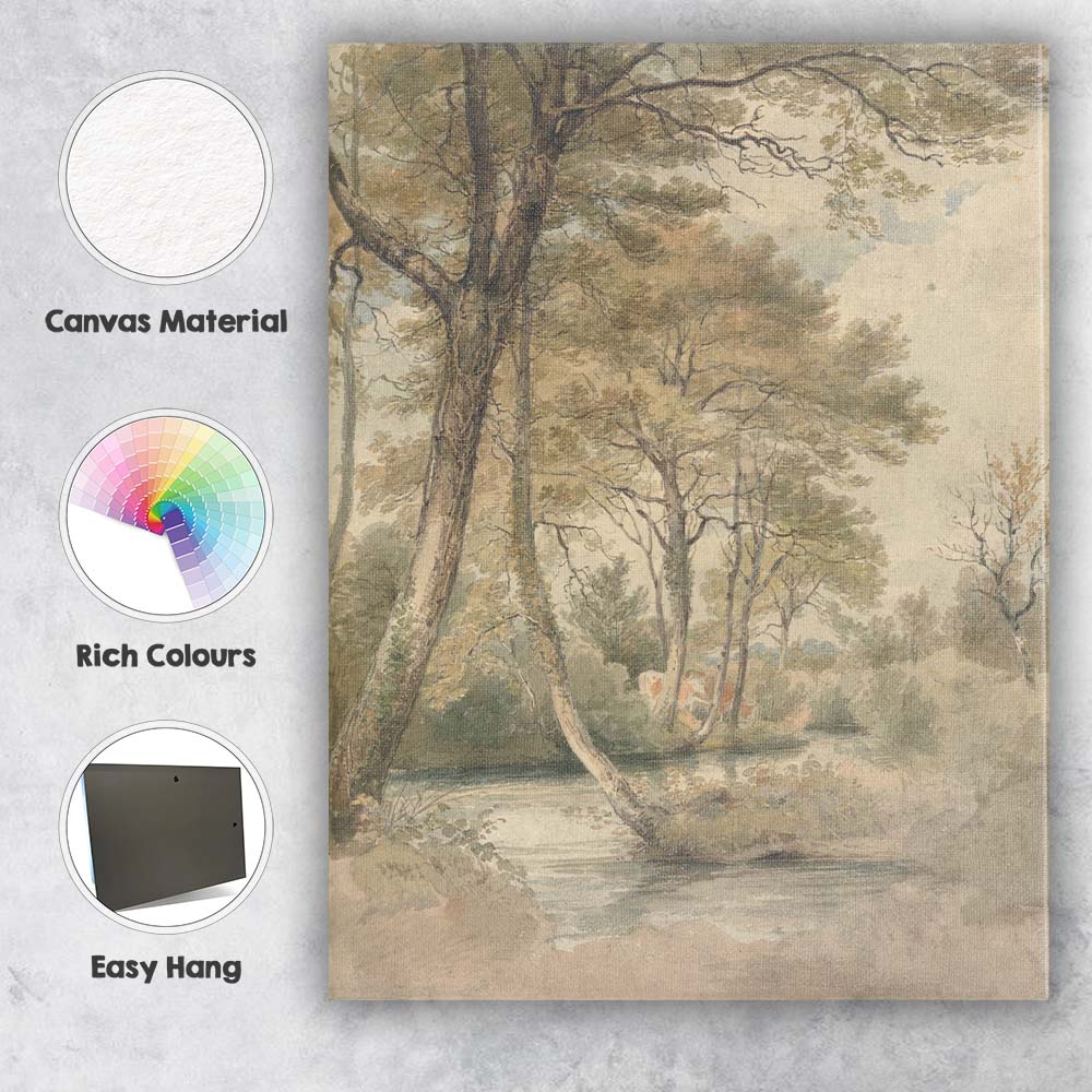 Tranquil Woodland Riverbank Nature Watercolour Landscape Canvas Wall Art Print Decor Picture Ready to Hang