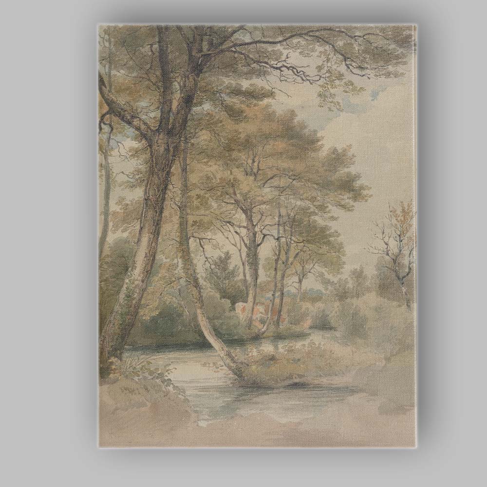 Tranquil Woodland Riverbank Nature Watercolour Landscape Canvas Wall Art Print Decor Picture Ready to Hang