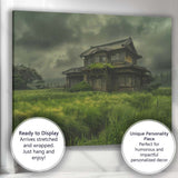 Moody Abandoned Japanese House Rainy Countryside Landscape Canvas Wall Art Print Decor Picture Ready to Hang