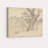 Ancient Oak Tree Landscape Pencil Sketch Rustic Countryside Nature Canvas Wall Art Print Decor Picture Ready to Hang