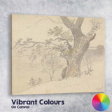 Ancient Oak Tree Landscape Pencil Sketch Rustic Countryside Nature Canvas Wall Art Print Decor Picture Ready to Hang
