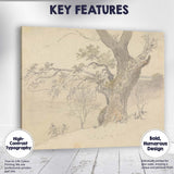 Ancient Oak Tree Landscape Pencil Sketch Rustic Countryside Nature Canvas Wall Art Print Decor Picture Ready to Hang