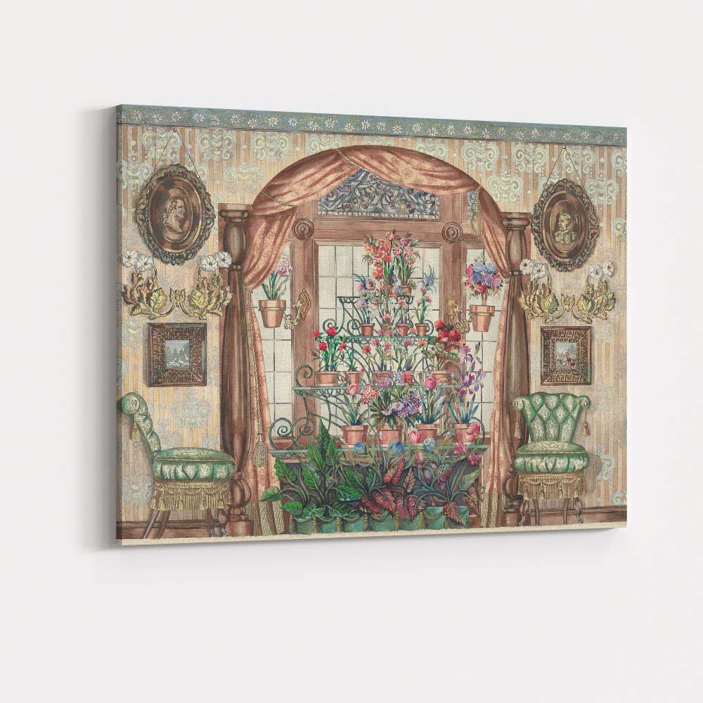 Victorian Floral Conservatory Interior Watercolour Garden Room Canvas Wall Art Print Decor Picture Ready to Hang