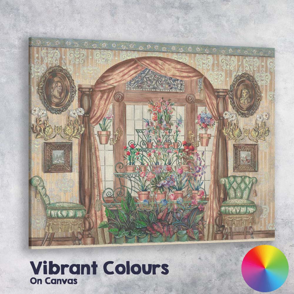 Victorian Floral Conservatory Interior Watercolour Garden Room Canvas Wall Art Print Decor Picture Ready to Hang