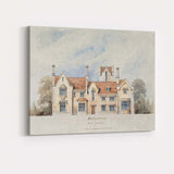 Gothic Revival Country House Architectural Watercolour Elevation Canvas Wall Art Print Decor Picture Ready to Hang