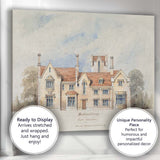 Gothic Revival Country House Architectural Watercolour Elevation Canvas Wall Art Print Decor Picture Ready to Hang