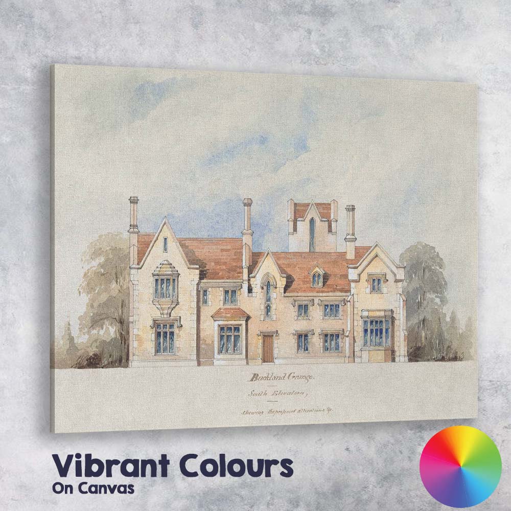 Gothic Revival Country House Architectural Watercolour Elevation Canvas Wall Art Print Decor Picture Ready to Hang