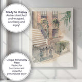 Decorative Wrought Iron Railings Townhouse Steps Watercolour Canvas Wall Art Print Decor Picture Ready to Hang