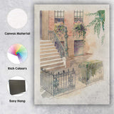 Decorative Wrought Iron Railings Townhouse Steps Watercolour Canvas Wall Art Print Decor Picture Ready to Hang