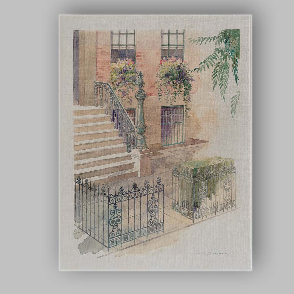 Decorative Wrought Iron Railings Townhouse Steps Watercolour Canvas Wall Art Print Decor Picture Ready to Hang