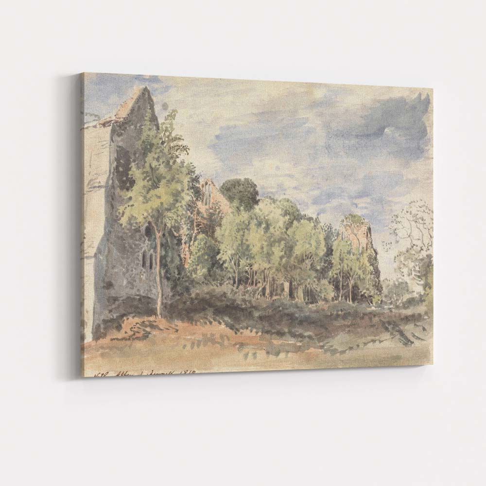 Romantic Abbey Ruins Woodland Watercolour Landscape Canvas Wall Art Print Decor Picture Ready to Hang