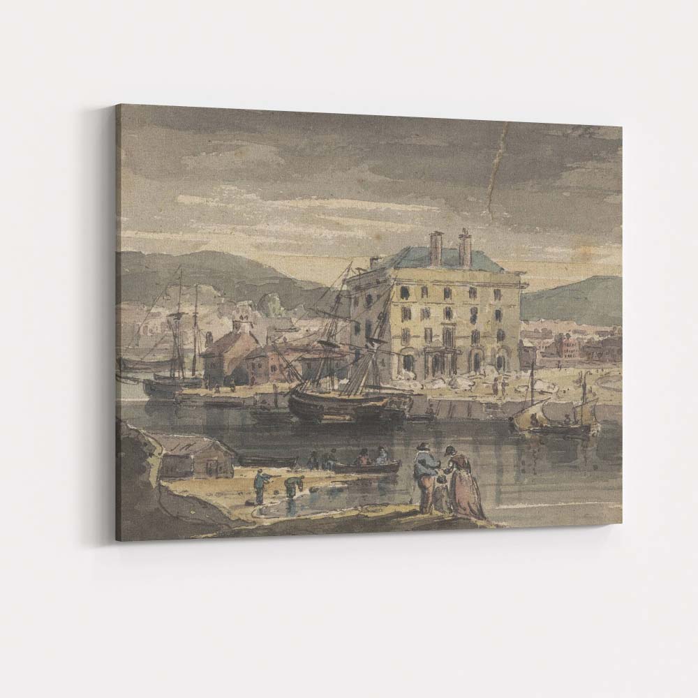 Historic Harbour Waterfront Watercolour Coastal Town Scene Canvas Wall Art Print Decor Picture Ready to Hang