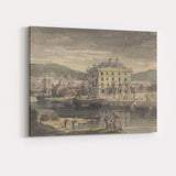 Historic Harbour Waterfront Watercolour Coastal Town Scene Canvas Wall Art Print Decor Picture Ready to Hang