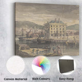Historic Harbour Waterfront Watercolour Coastal Town Scene Canvas Wall Art Print Decor Picture Ready to Hang