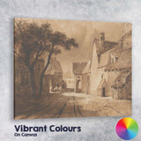 Sepia Toned Historic Village Street Scene Watercolour Canvas Wall Art Print Decor Picture Ready to Hang